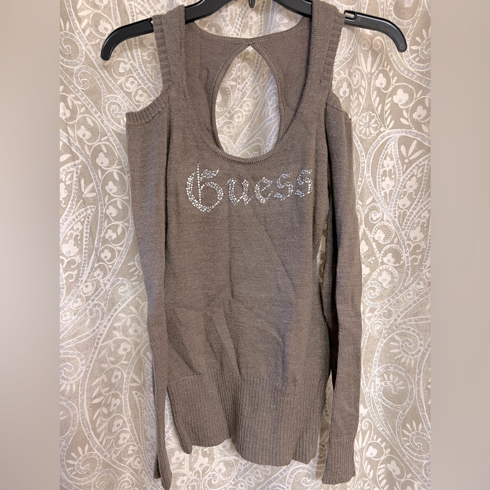 Women’s Small Vintage Guess Brown Open Shoulder Sweater